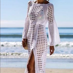 LF Flare Sleeve Knitted White Swimsuit Cover Up